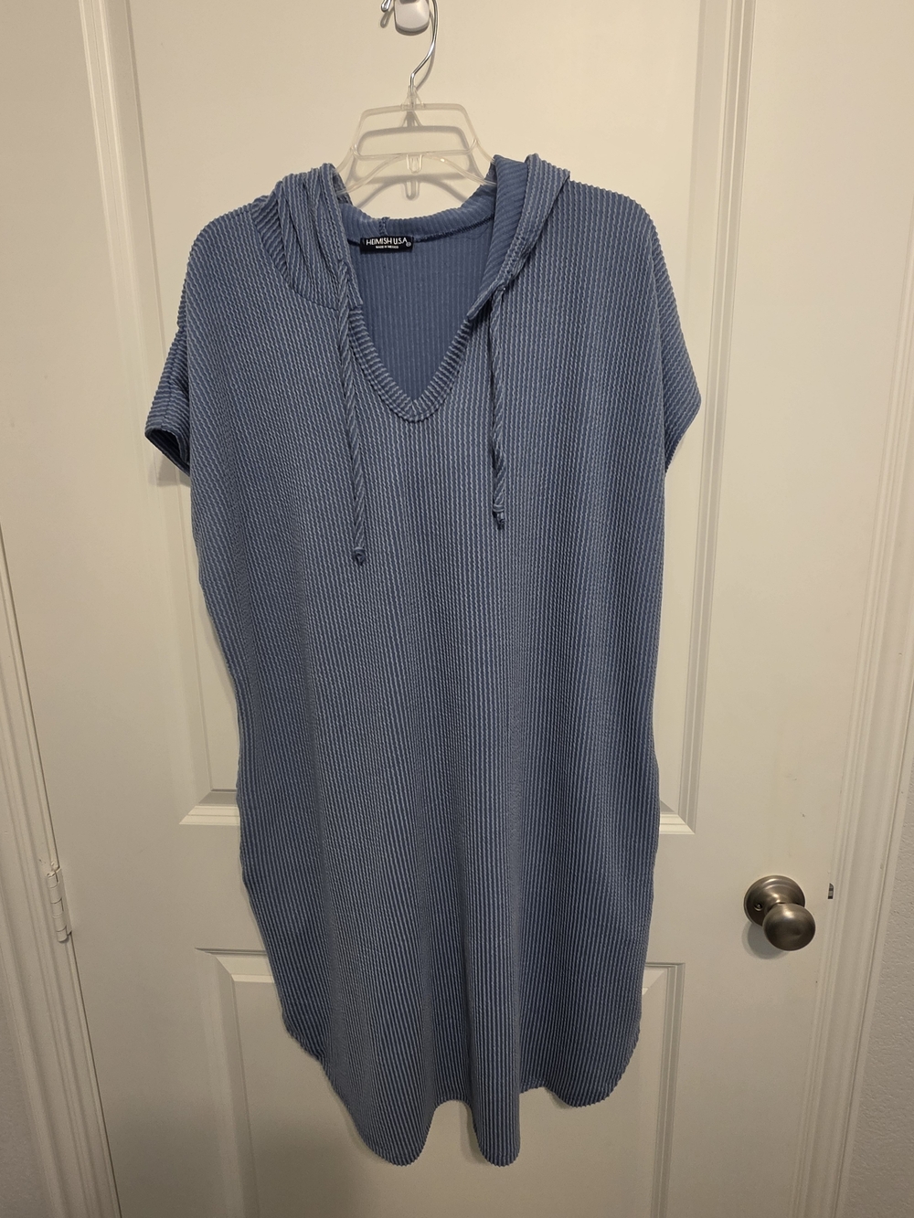 HEIMISH USA Blue Ribbed Hooded Short-Sleeve Dress
